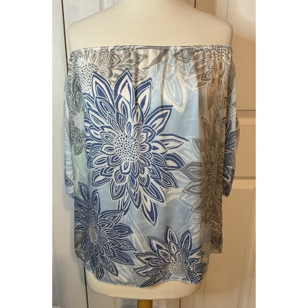 MTS Blue Floral Off Shoulder Blouse Top Size‎ Medium Romantic